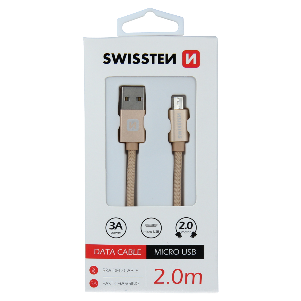 Swissten Textile Micro USB Cable - 71522304 - 2m - Gold