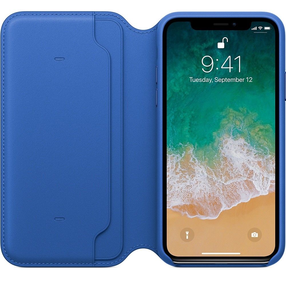 Apple iPhone X - Leather Folio Book Case - Blue