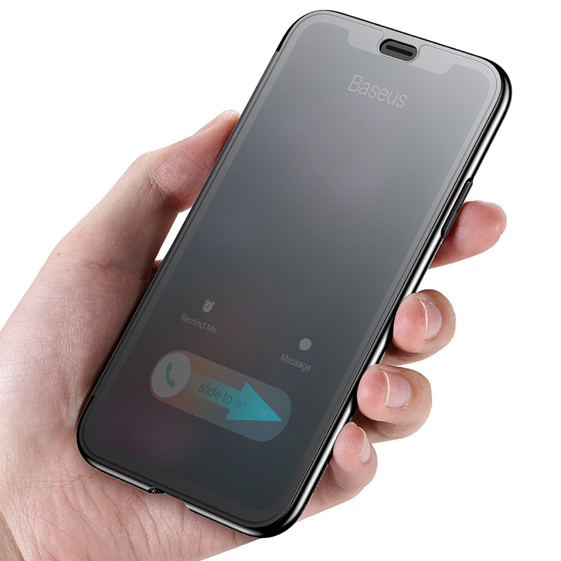 Baseus Apple iPhone X/iPhone XS Touchable Vieuw Hybrid Flip Cover - Black Matt 