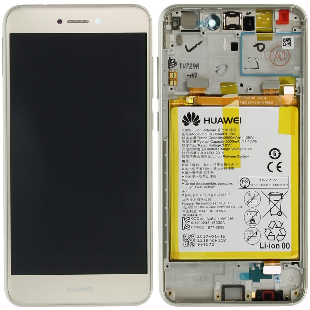 Huawei P8 Lite 2017 (PRA-LX1) LCD Display + Touchscreen + Frame Incl. Battery Gold 02351VBR, 02351DNF