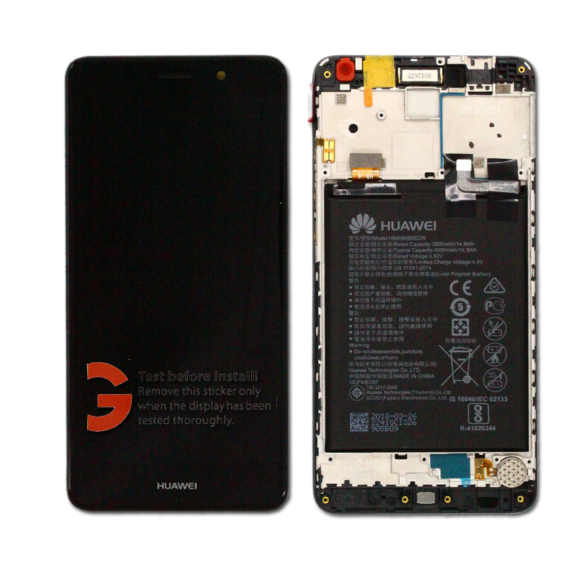 Huawei Y7 LCD Display + Touchscreen + Frame Incl. Battery and Parts 02351HSB  Black