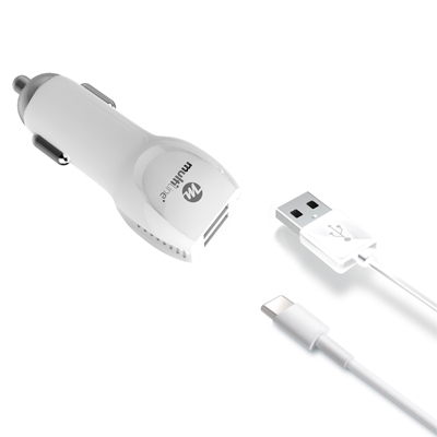Multiline Dual Power USB Car Charger 2.4A - incl. Type-C USB Cable - MWY-112