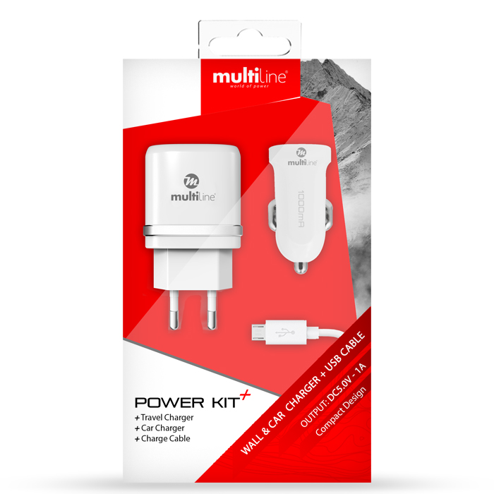Multiline Powerkit 1A - Car + Travel Charger incl. Type-C USB Cable