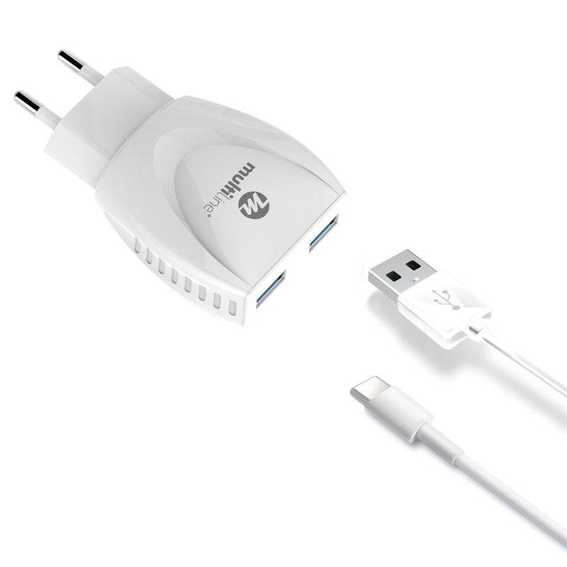Multiline Dual Power Port Travel Charger 2.4A - incl. Type-C USB Cable