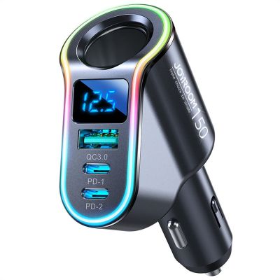Joyroom Car Charger 4-in-1, Bluetooth Fm Transmitter C+C+U+Cigarette, PD 150W, Black (JR-CL21)