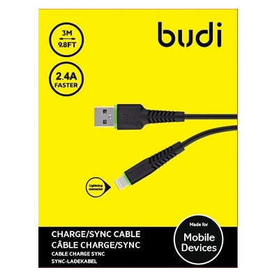 Budi lightning To USB Cable - 3m - Black